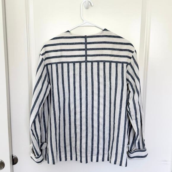 Derek Lam 10 Crosby Linen Cotton Nautical Boxy Striped Top Blue Cream 4 - Picture 2 of 6